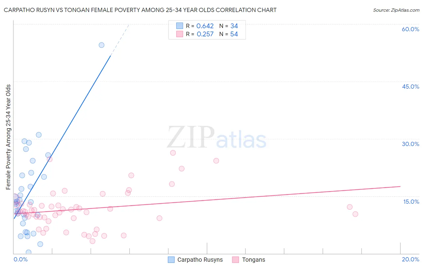 Carpatho Rusyn vs Tongan Female Poverty Among 25-34 Year Olds