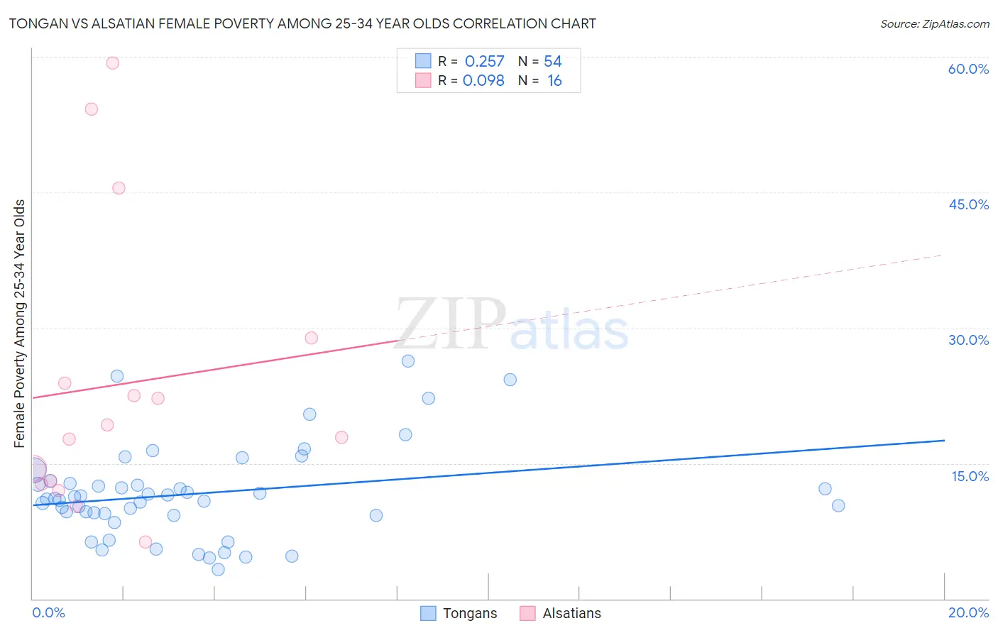 Tongan vs Alsatian Female Poverty Among 25-34 Year Olds