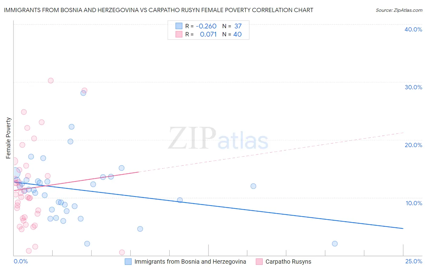 Immigrants from Bosnia and Herzegovina vs Carpatho Rusyn Female Poverty