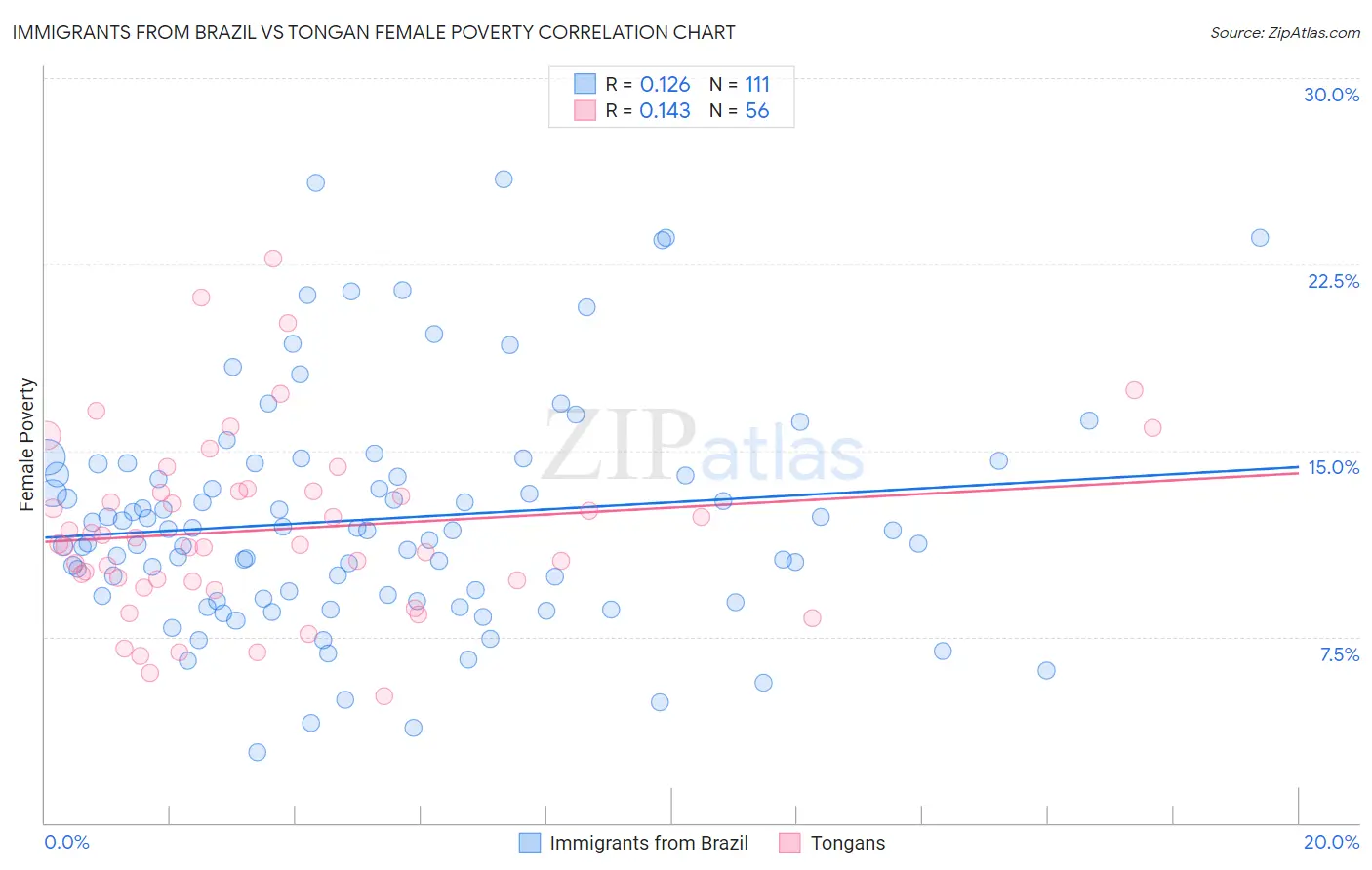 Immigrants from Brazil vs Tongan Female Poverty