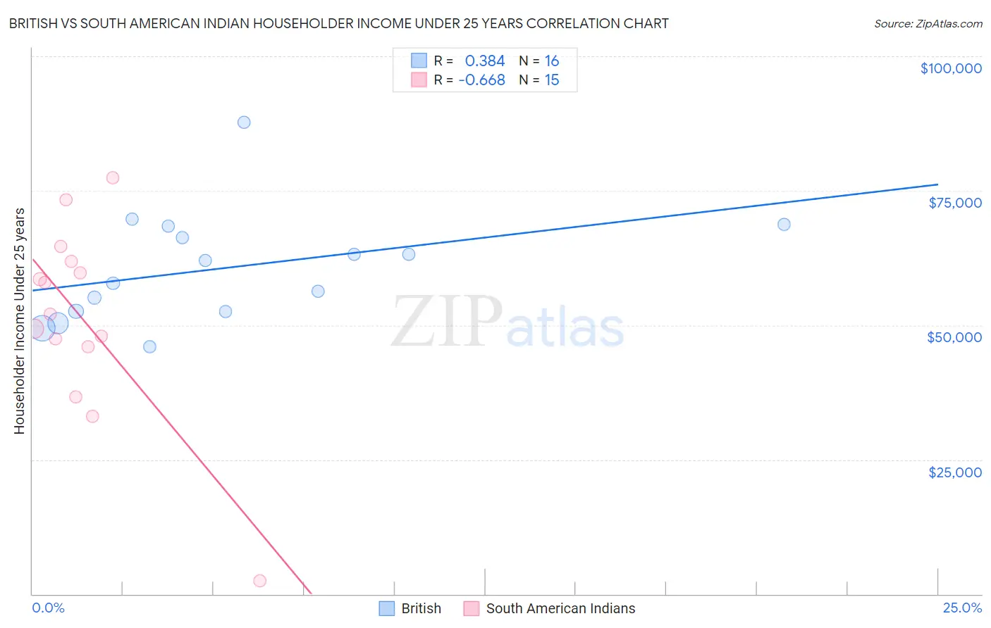 British vs South American Indian Householder Income Under 25 years