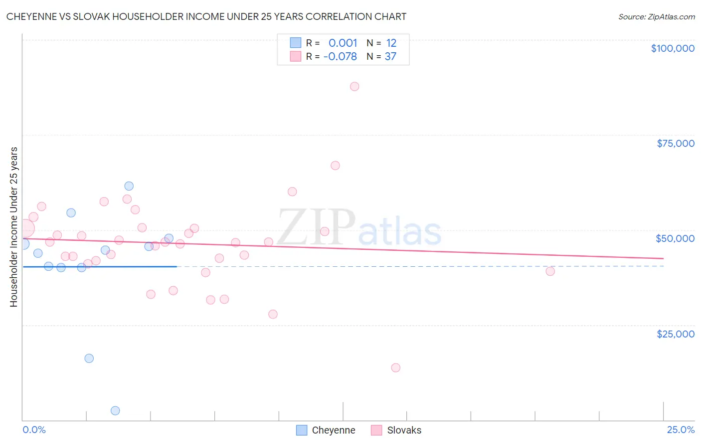 Cheyenne vs Slovak Householder Income Under 25 years