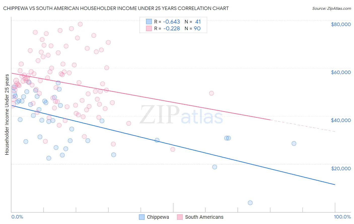 Chippewa vs South American Householder Income Under 25 years