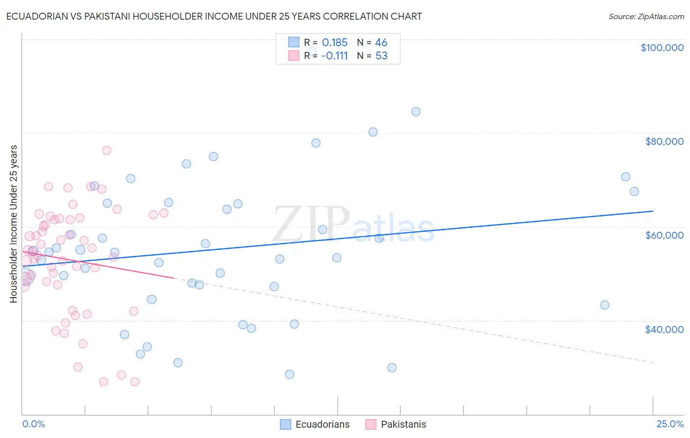 Ecuadorian vs Pakistani Householder Income Under 25 years