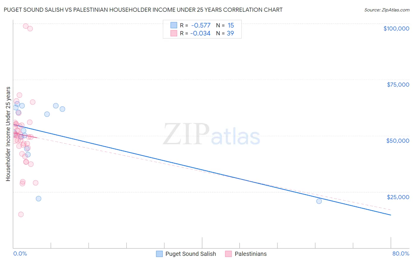 Puget Sound Salish vs Palestinian Householder Income Under 25 years