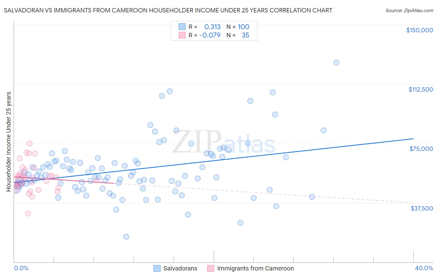 Salvadoran vs Immigrants from Cameroon Householder Income Under 25 years