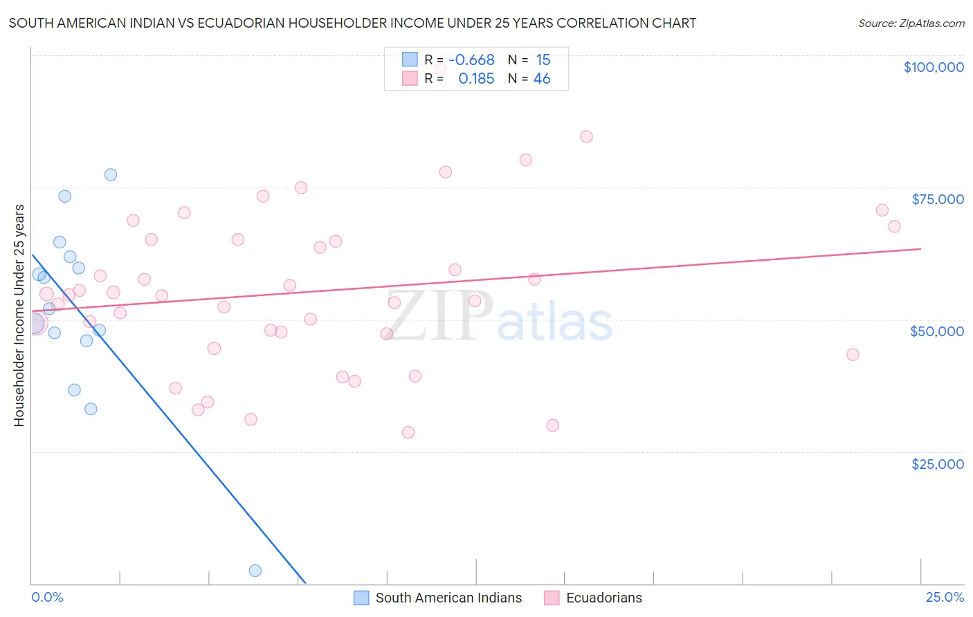 South American Indian vs Ecuadorian Householder Income Under 25 years