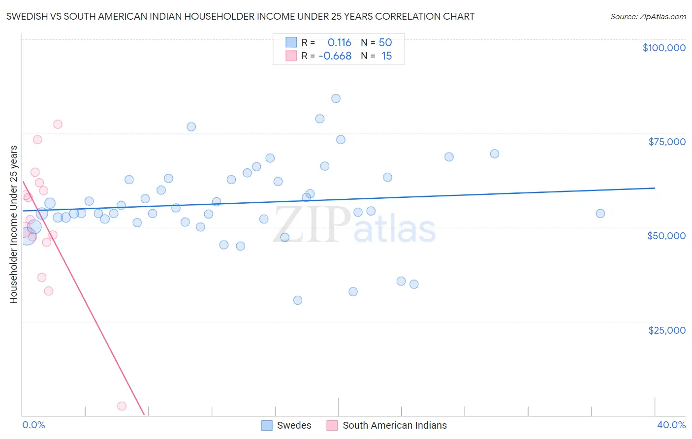 Swedish vs South American Indian Householder Income Under 25 years