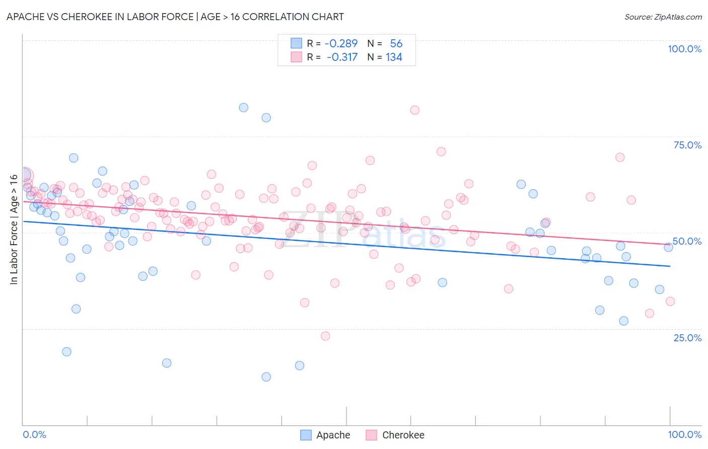 Apache vs Cherokee In Labor Force | Age > 16