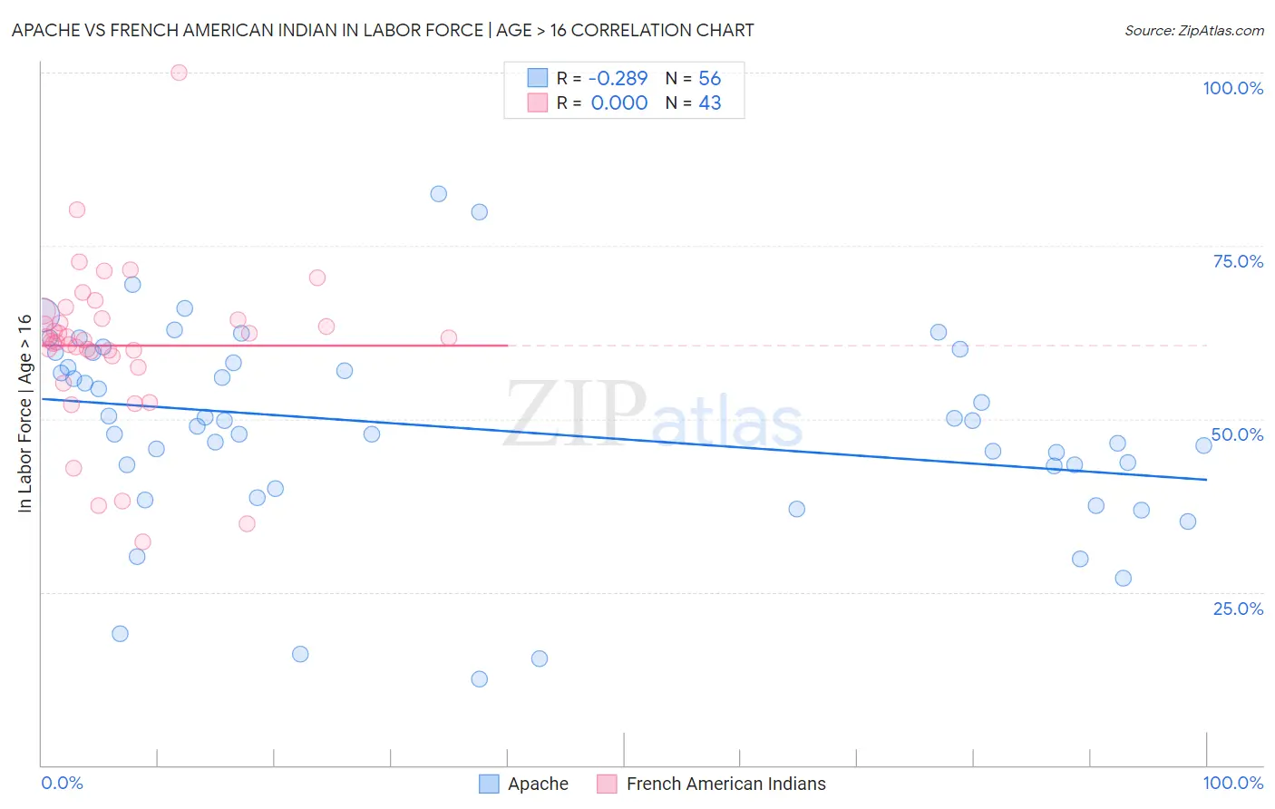 Apache vs French American Indian In Labor Force | Age > 16