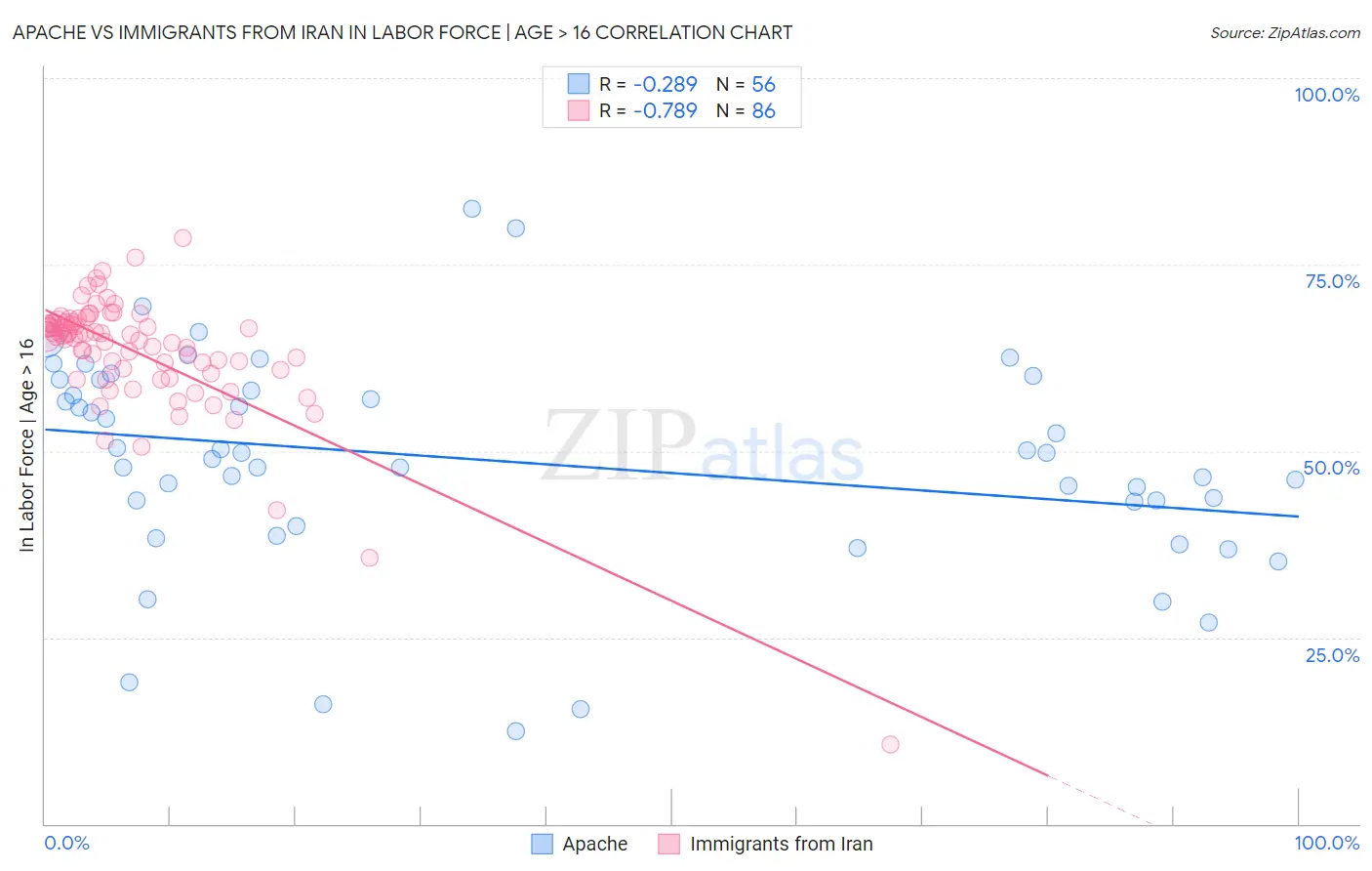 Apache vs Immigrants from Iran In Labor Force | Age > 16