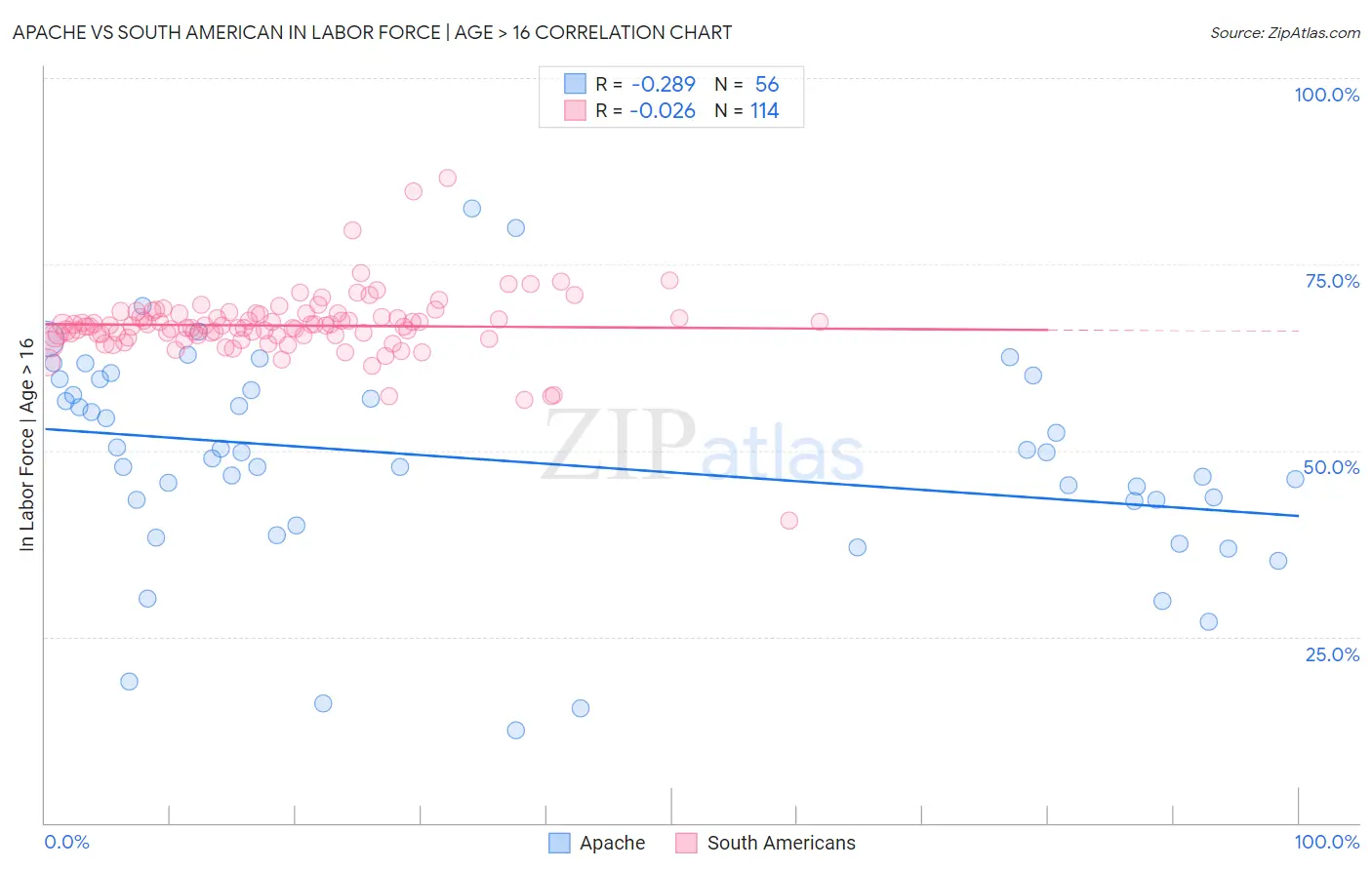 Apache vs South American In Labor Force | Age > 16