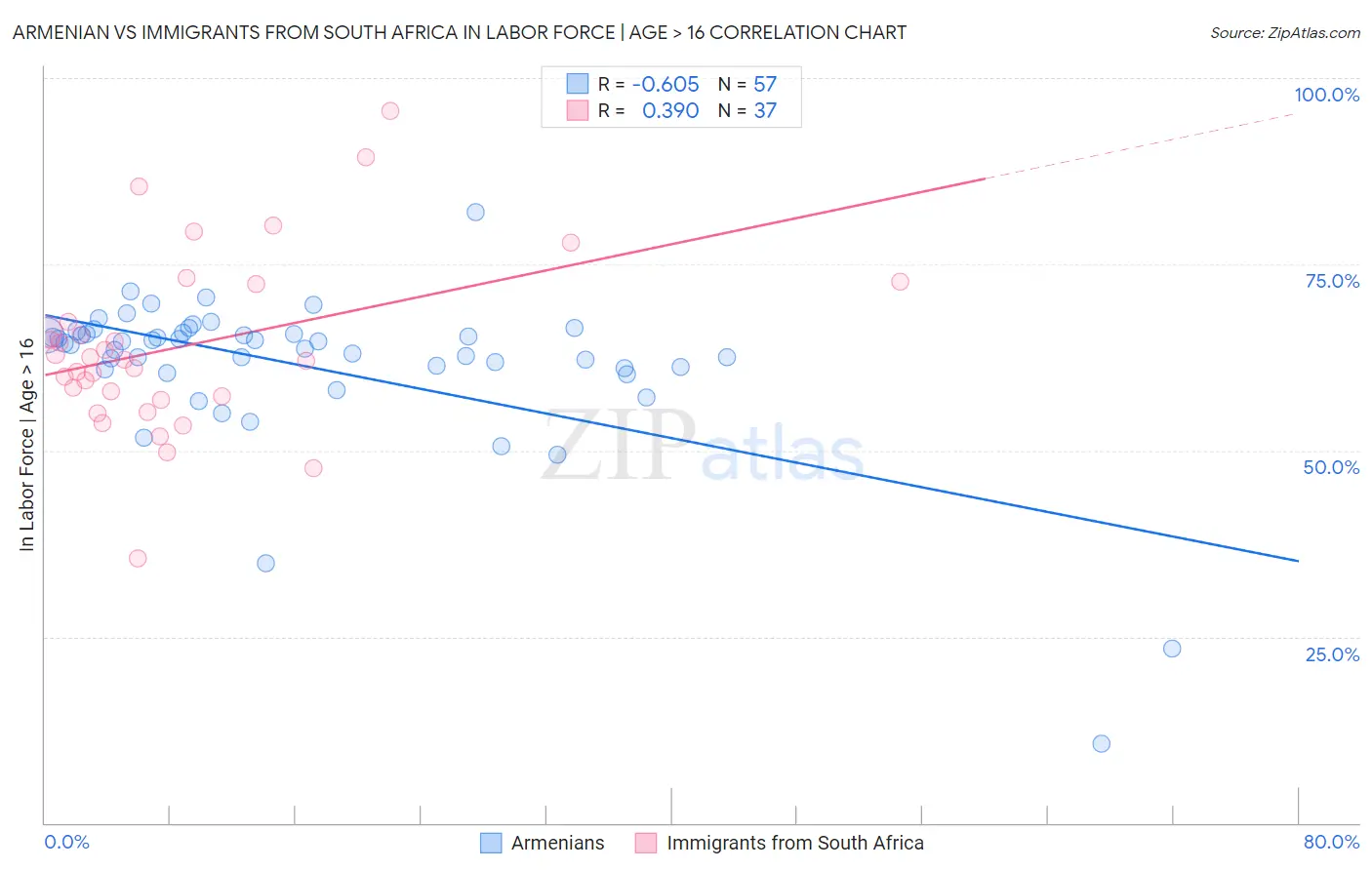 Armenian vs Immigrants from South Africa In Labor Force | Age > 16