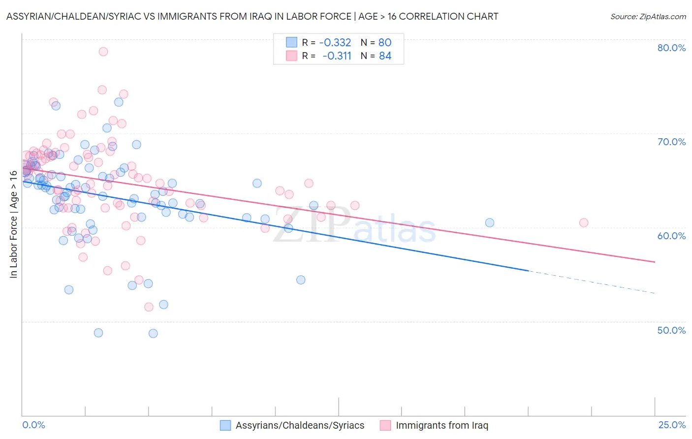 Assyrian/Chaldean/Syriac vs Immigrants from Iraq In Labor Force | Age > 16