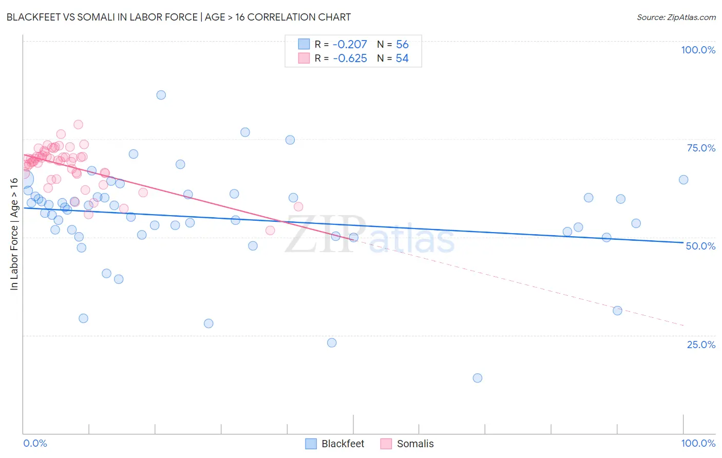 Blackfeet vs Somali In Labor Force | Age > 16