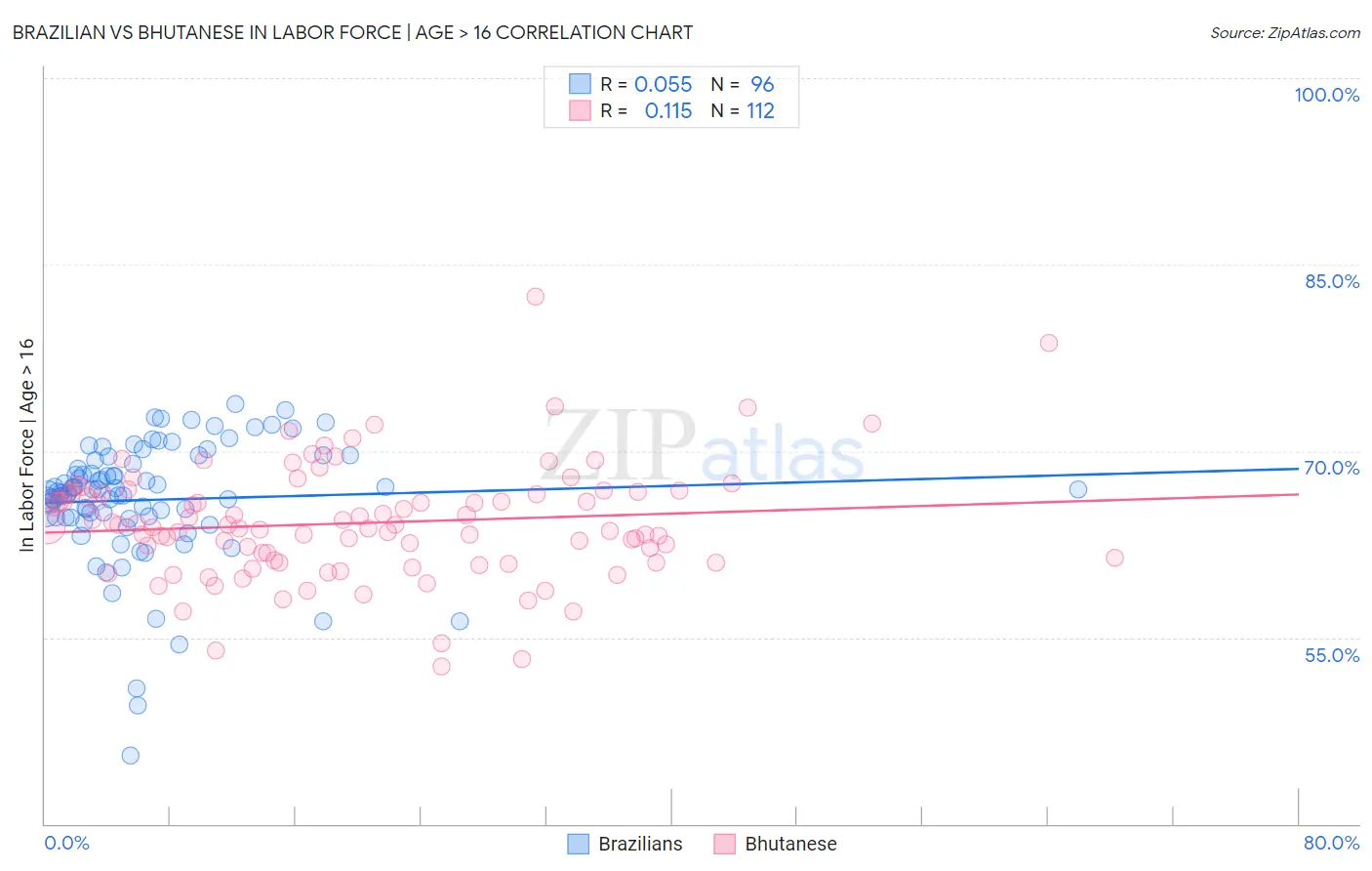 Brazilian vs Bhutanese In Labor Force | Age > 16