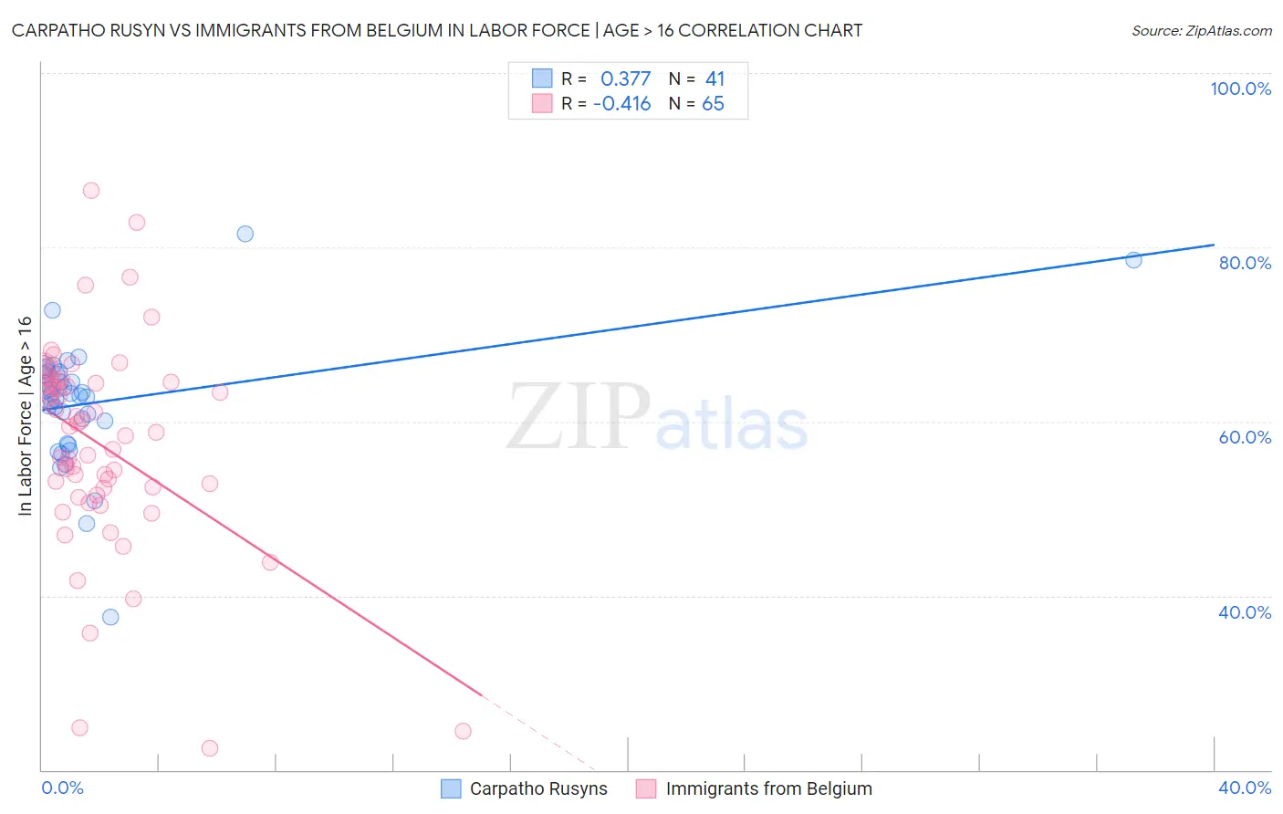 Carpatho Rusyn vs Immigrants from Belgium In Labor Force | Age > 16