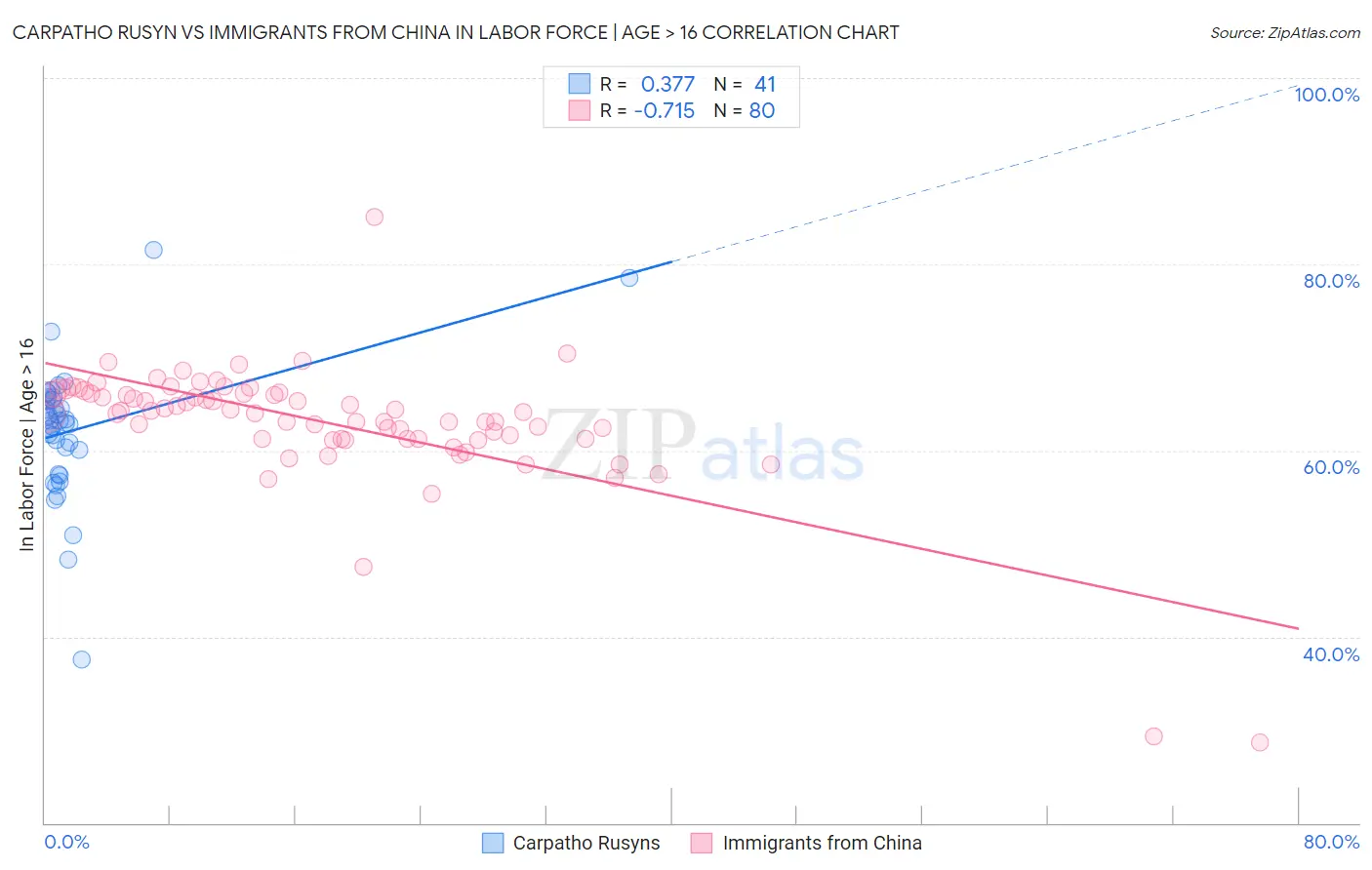 Carpatho Rusyn vs Immigrants from China In Labor Force | Age > 16