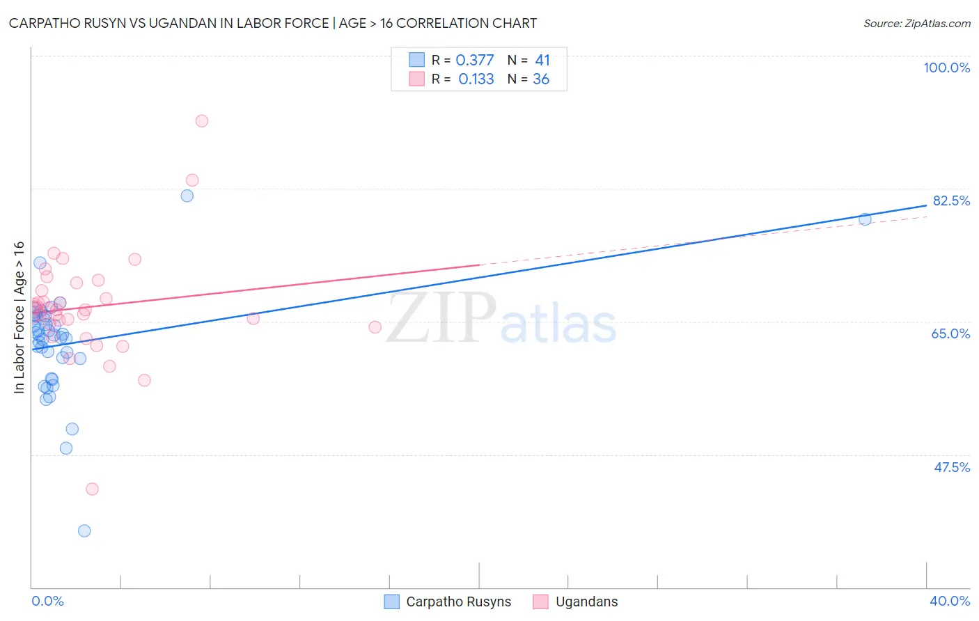 Carpatho Rusyn vs Ugandan In Labor Force | Age > 16