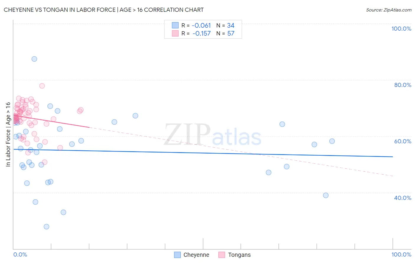 Cheyenne vs Tongan In Labor Force | Age > 16