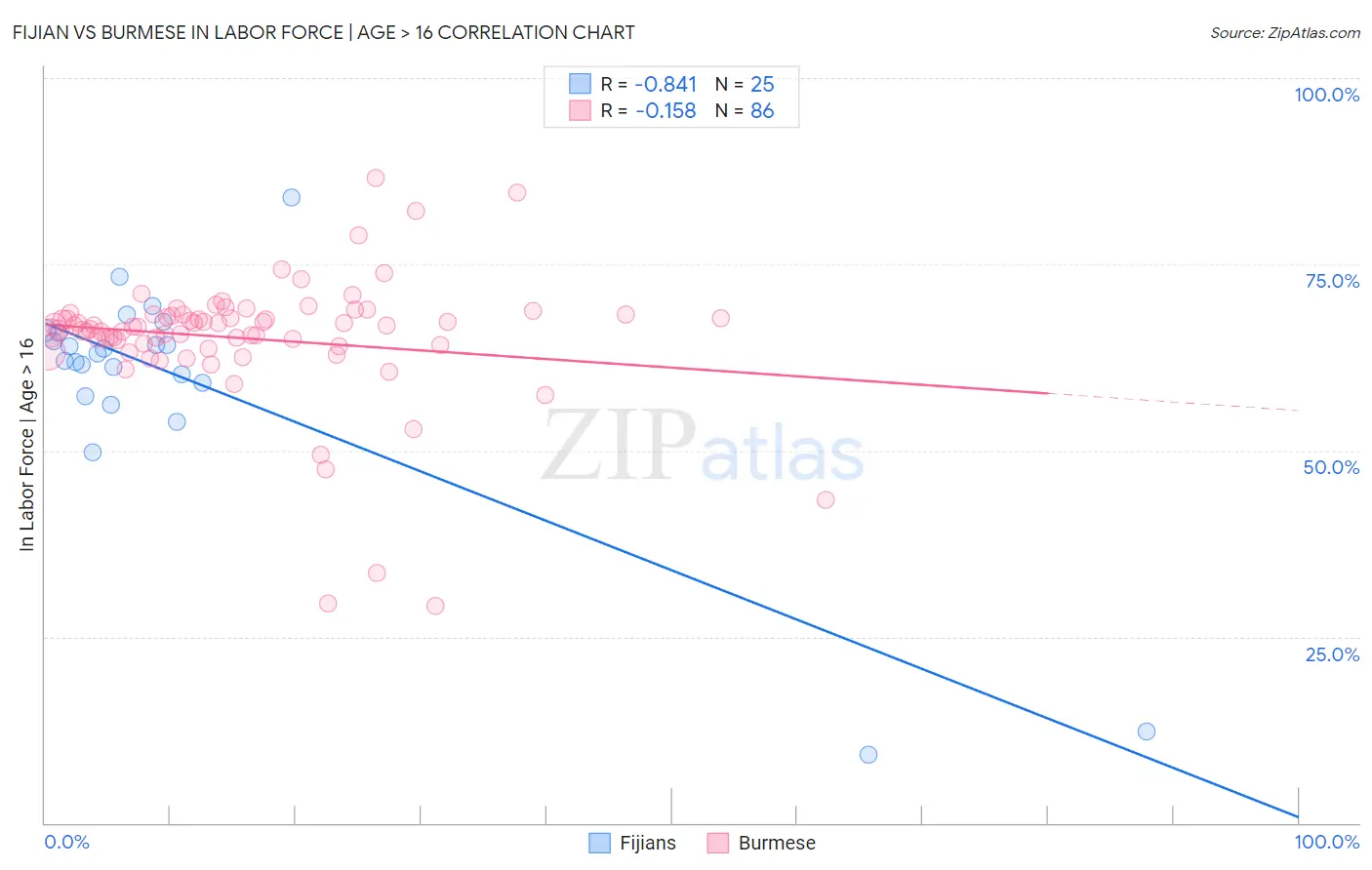 Fijian vs Burmese In Labor Force | Age > 16