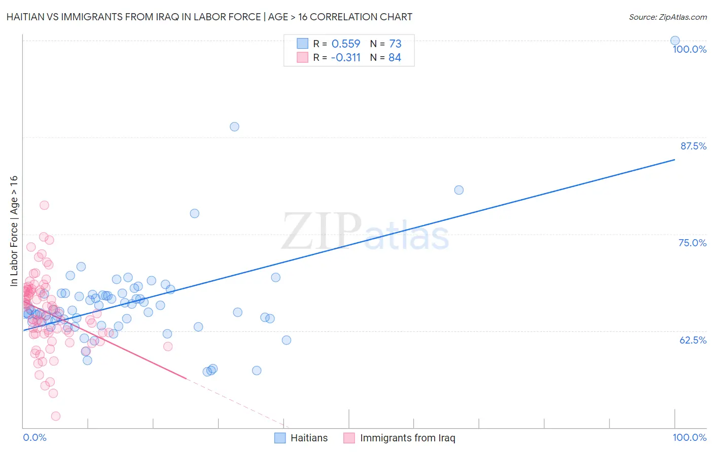 Haitian vs Immigrants from Iraq In Labor Force | Age > 16