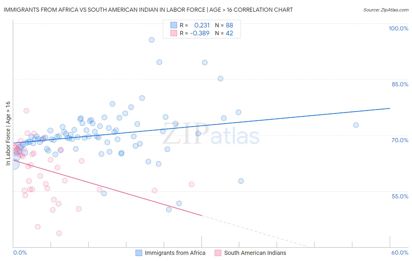 Immigrants from Africa vs South American Indian In Labor Force | Age > 16