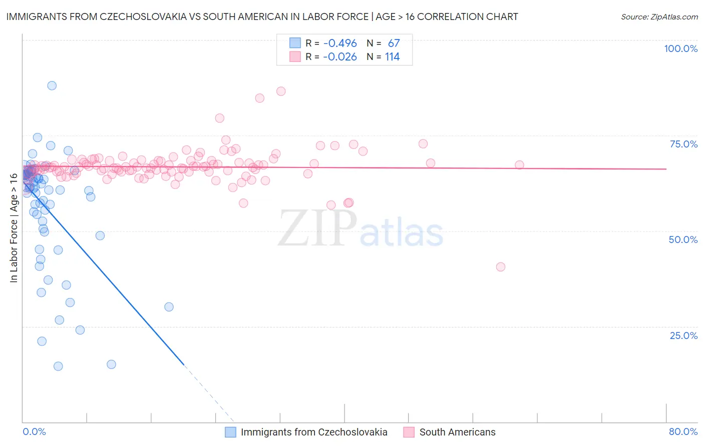 Immigrants from Czechoslovakia vs South American In Labor Force | Age > 16