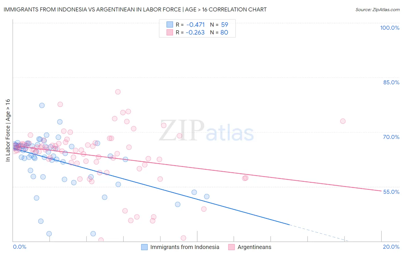 Immigrants from Indonesia vs Argentinean In Labor Force | Age > 16