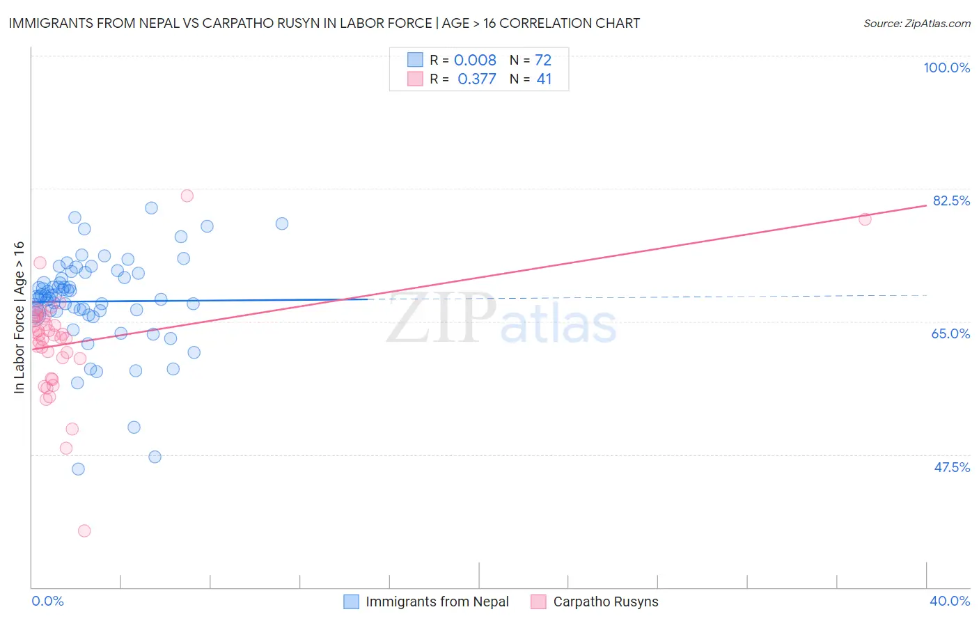 Immigrants from Nepal vs Carpatho Rusyn In Labor Force | Age > 16