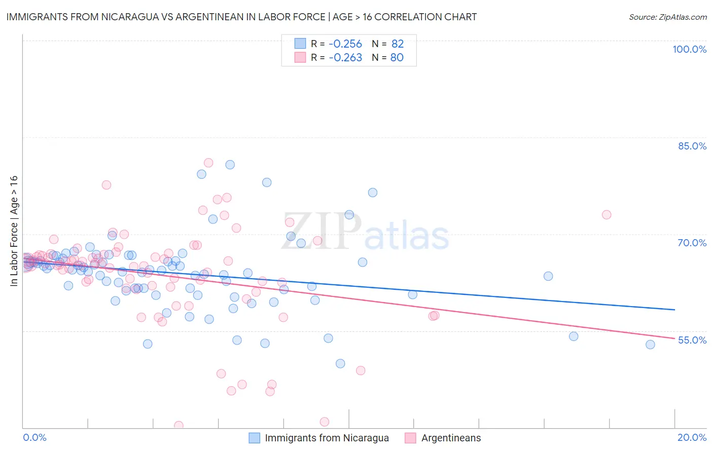 Immigrants from Nicaragua vs Argentinean In Labor Force | Age > 16