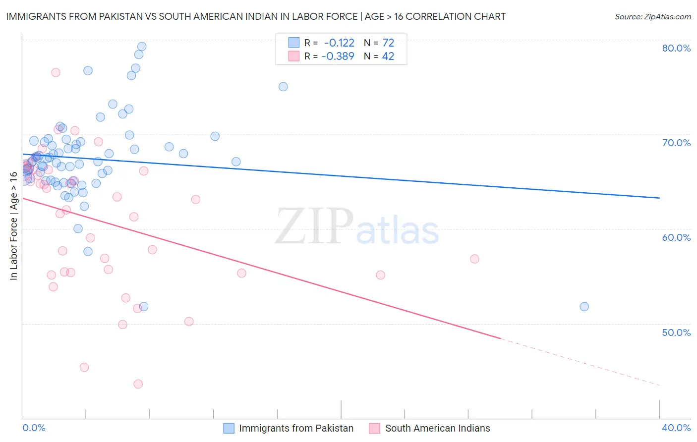 Immigrants from Pakistan vs South American Indian In Labor Force | Age > 16