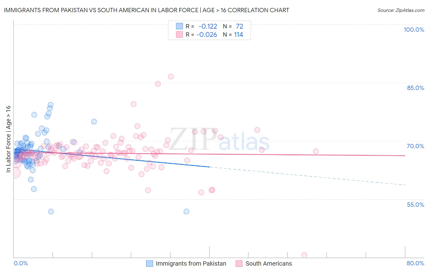 Immigrants from Pakistan vs South American In Labor Force | Age > 16