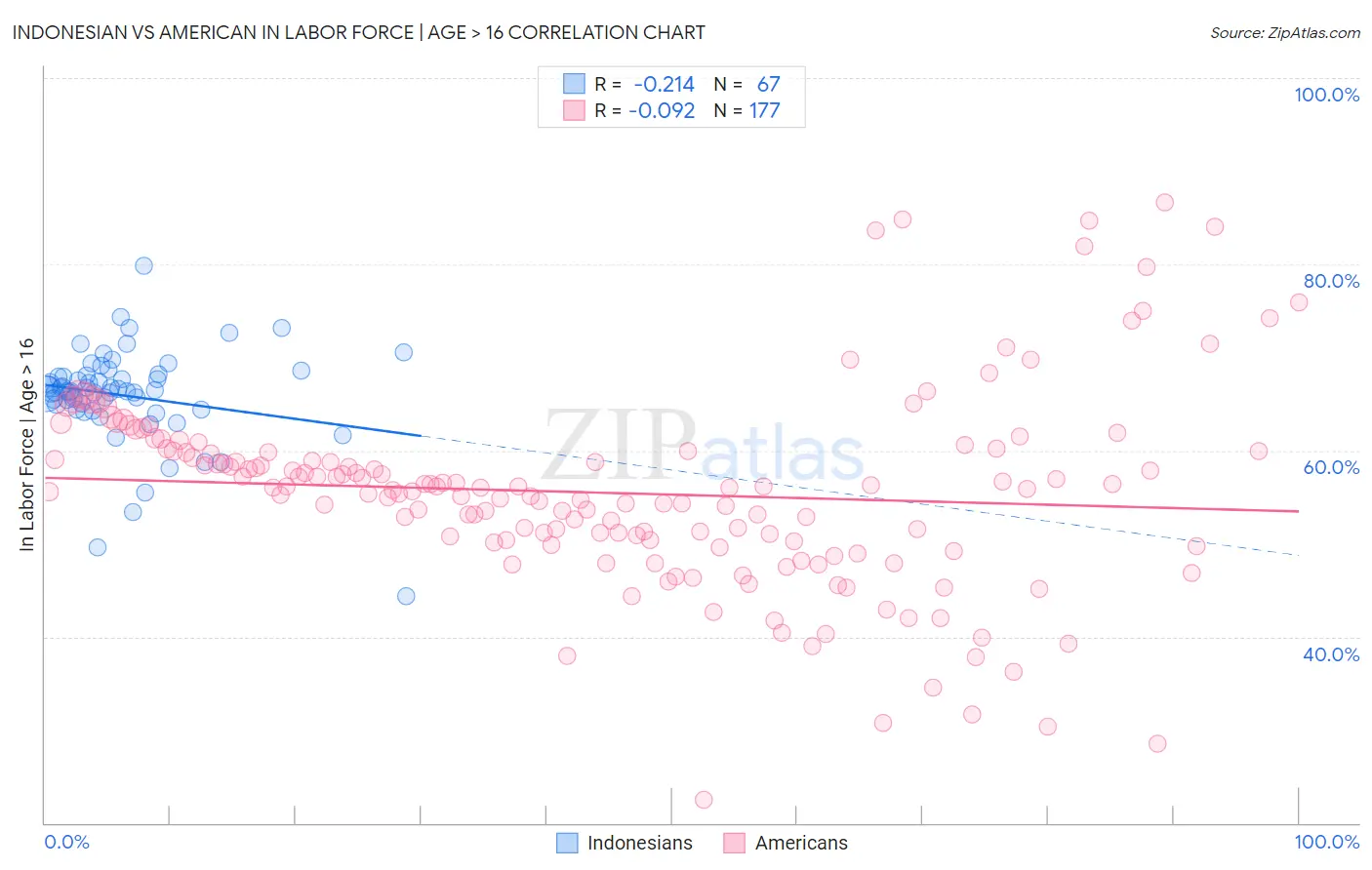 Indonesian vs American In Labor Force | Age > 16