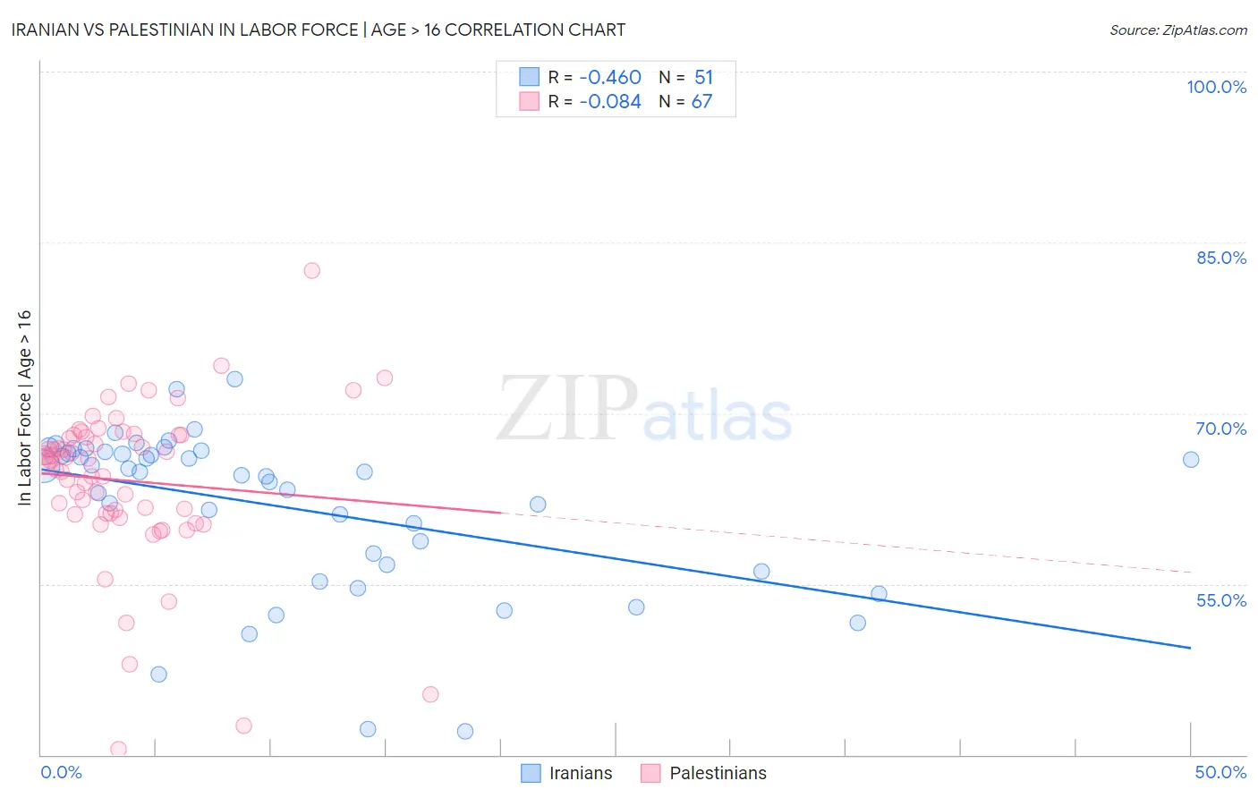 Iranian vs Palestinian In Labor Force | Age > 16