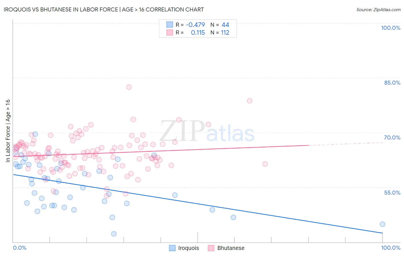 Iroquois vs Bhutanese In Labor Force | Age > 16