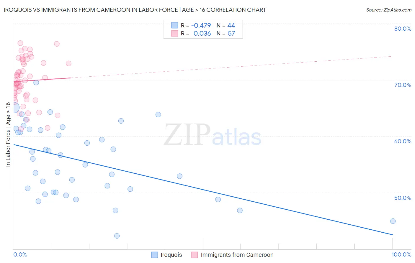 Iroquois vs Immigrants from Cameroon In Labor Force | Age > 16