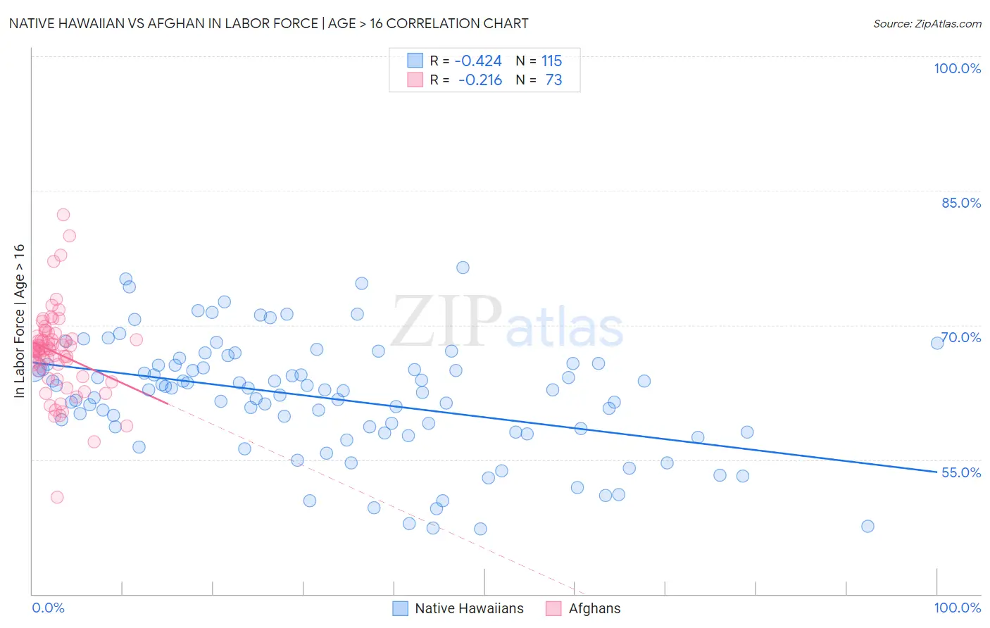 Native Hawaiian vs Afghan In Labor Force | Age > 16