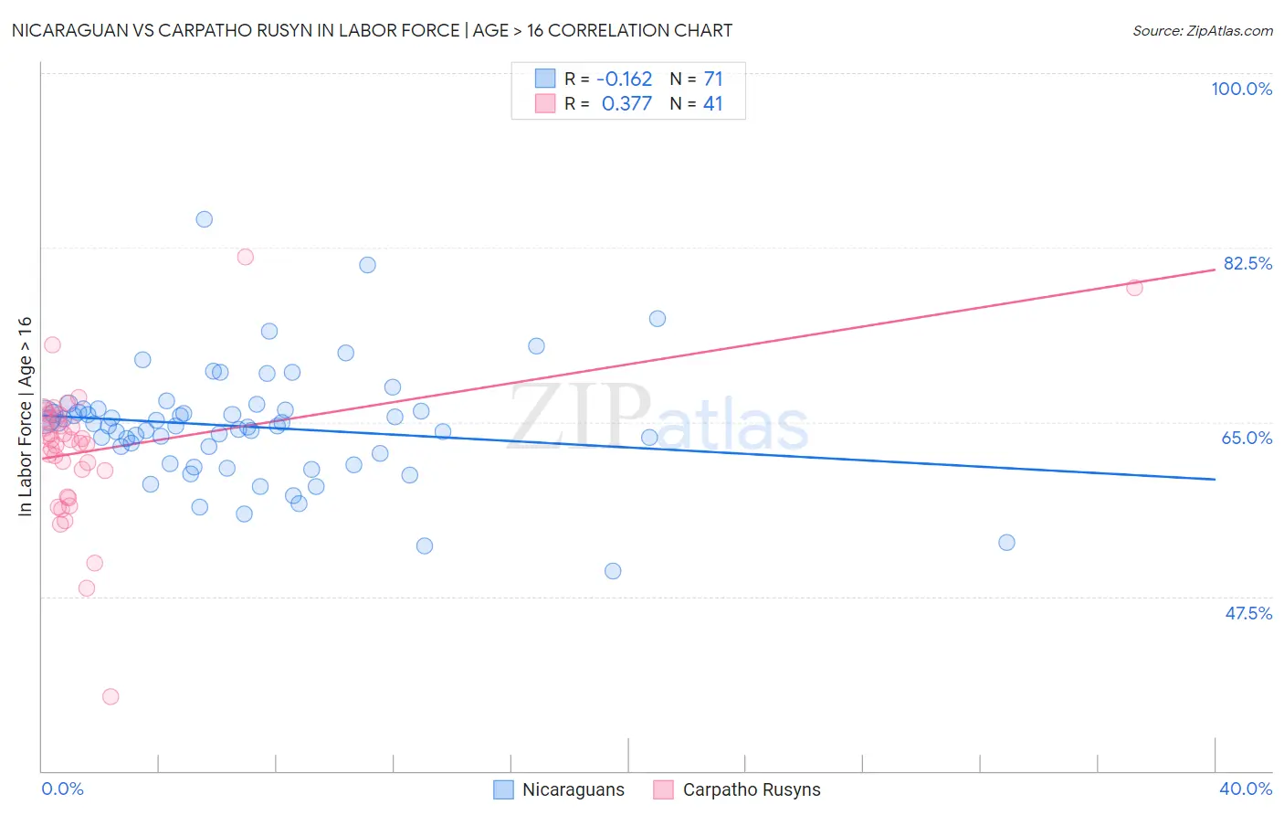 Nicaraguan vs Carpatho Rusyn In Labor Force | Age > 16