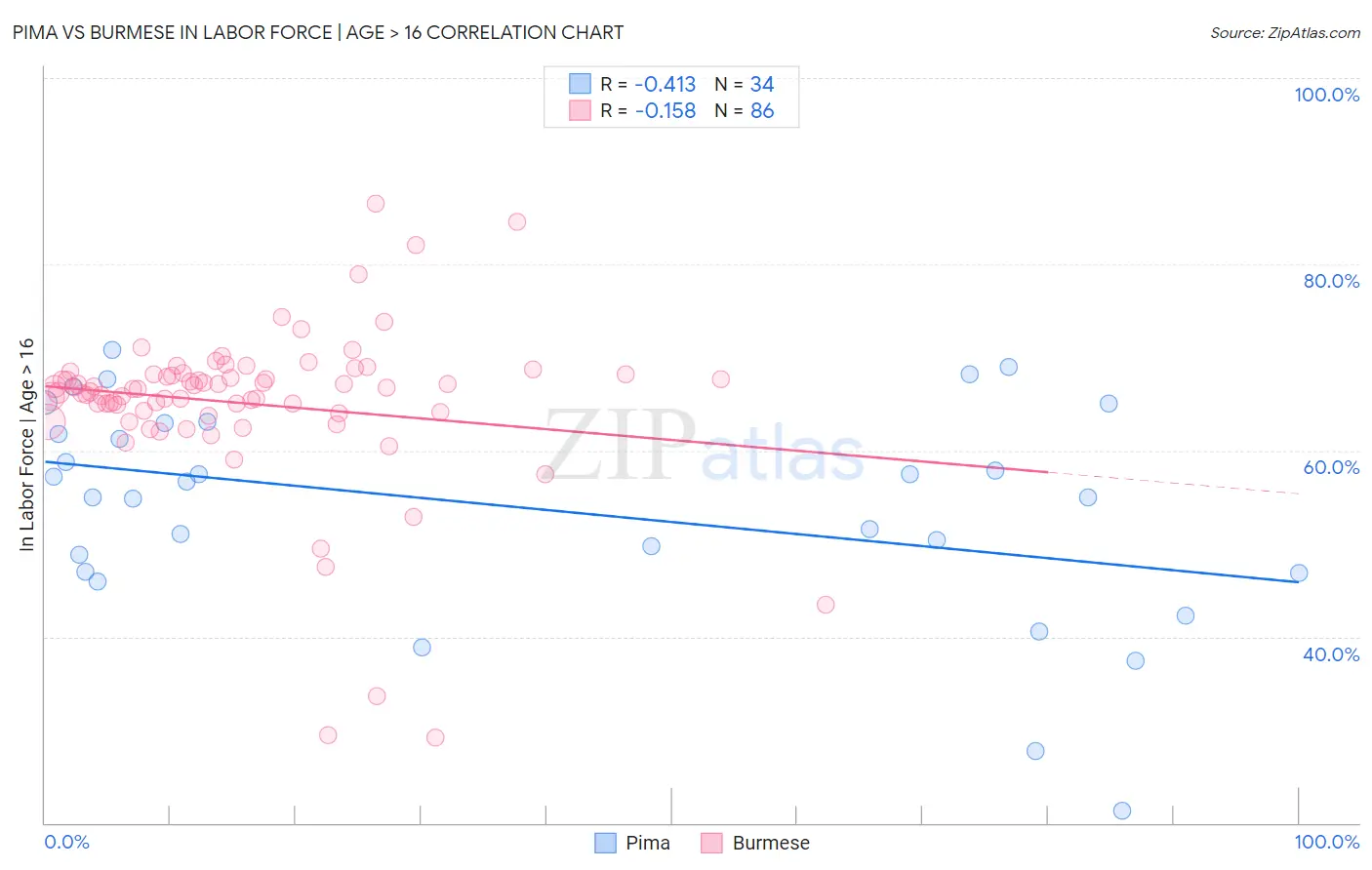 Pima vs Burmese In Labor Force | Age > 16