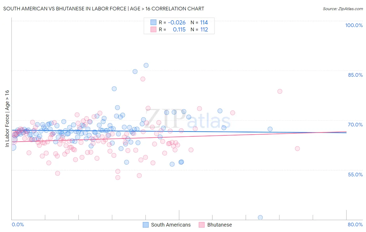 South American vs Bhutanese In Labor Force | Age > 16