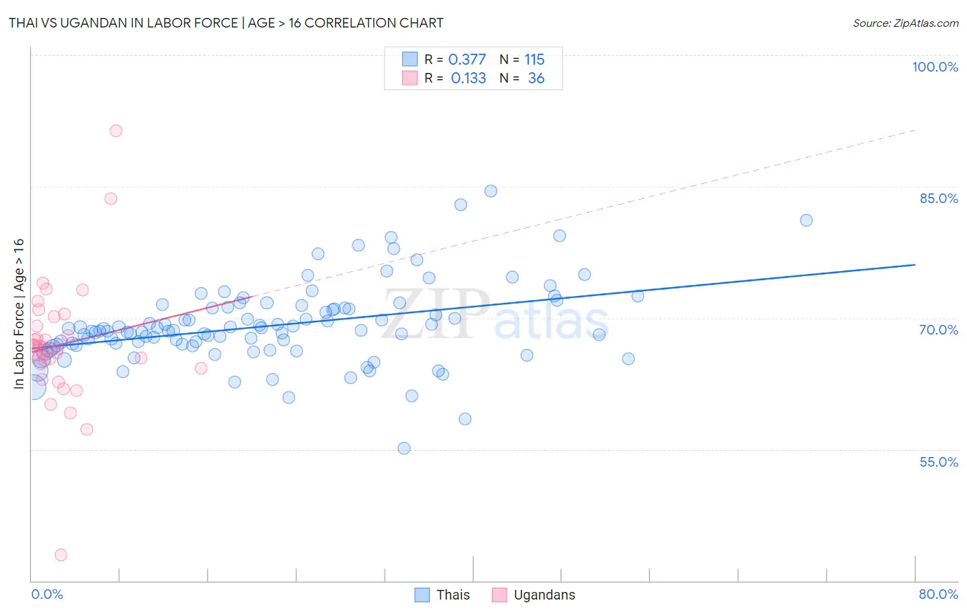 Thai vs Ugandan In Labor Force | Age > 16