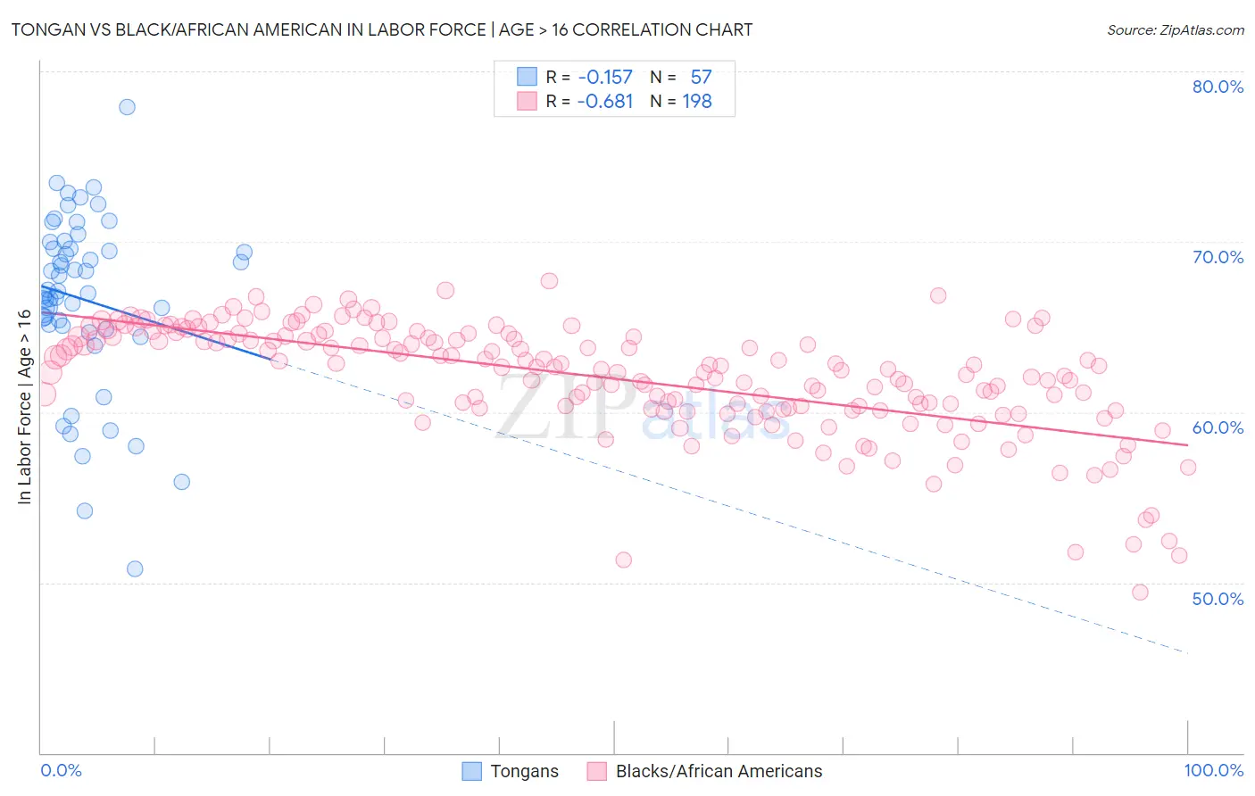 Tongan vs Black/African American In Labor Force | Age > 16