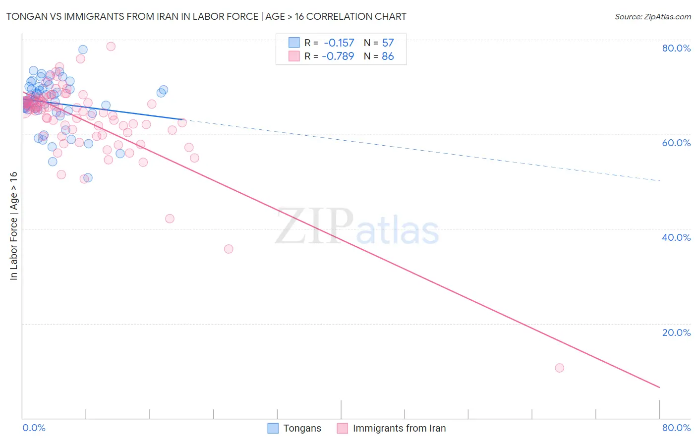 Tongan vs Immigrants from Iran In Labor Force | Age > 16