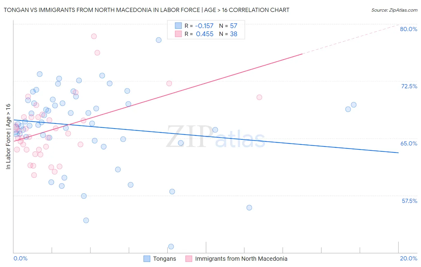 Tongan vs Immigrants from North Macedonia In Labor Force | Age > 16
