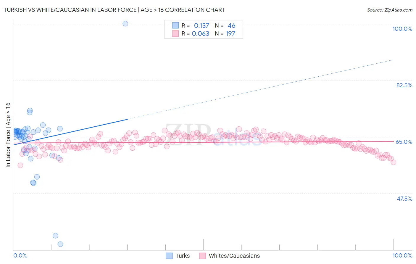Turkish vs White/Caucasian In Labor Force | Age > 16