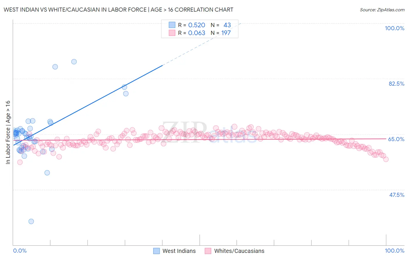 West Indian vs White/Caucasian In Labor Force | Age > 16