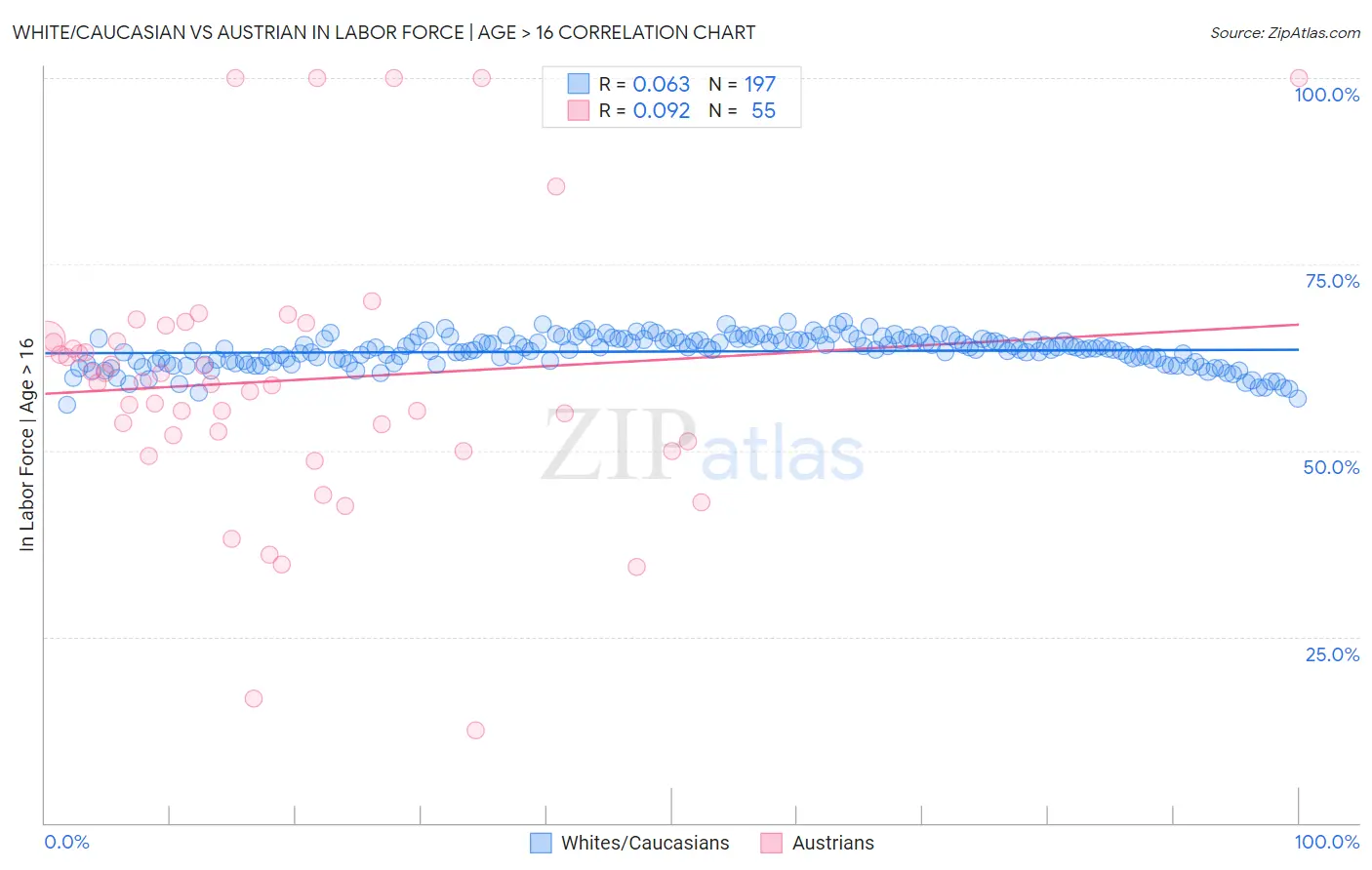 White/Caucasian vs Austrian In Labor Force | Age > 16