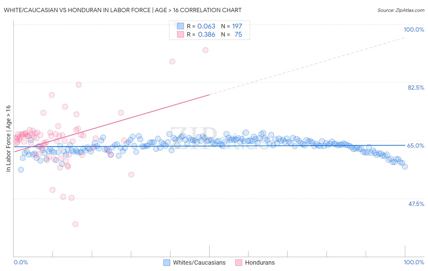 White/Caucasian vs Honduran In Labor Force | Age > 16