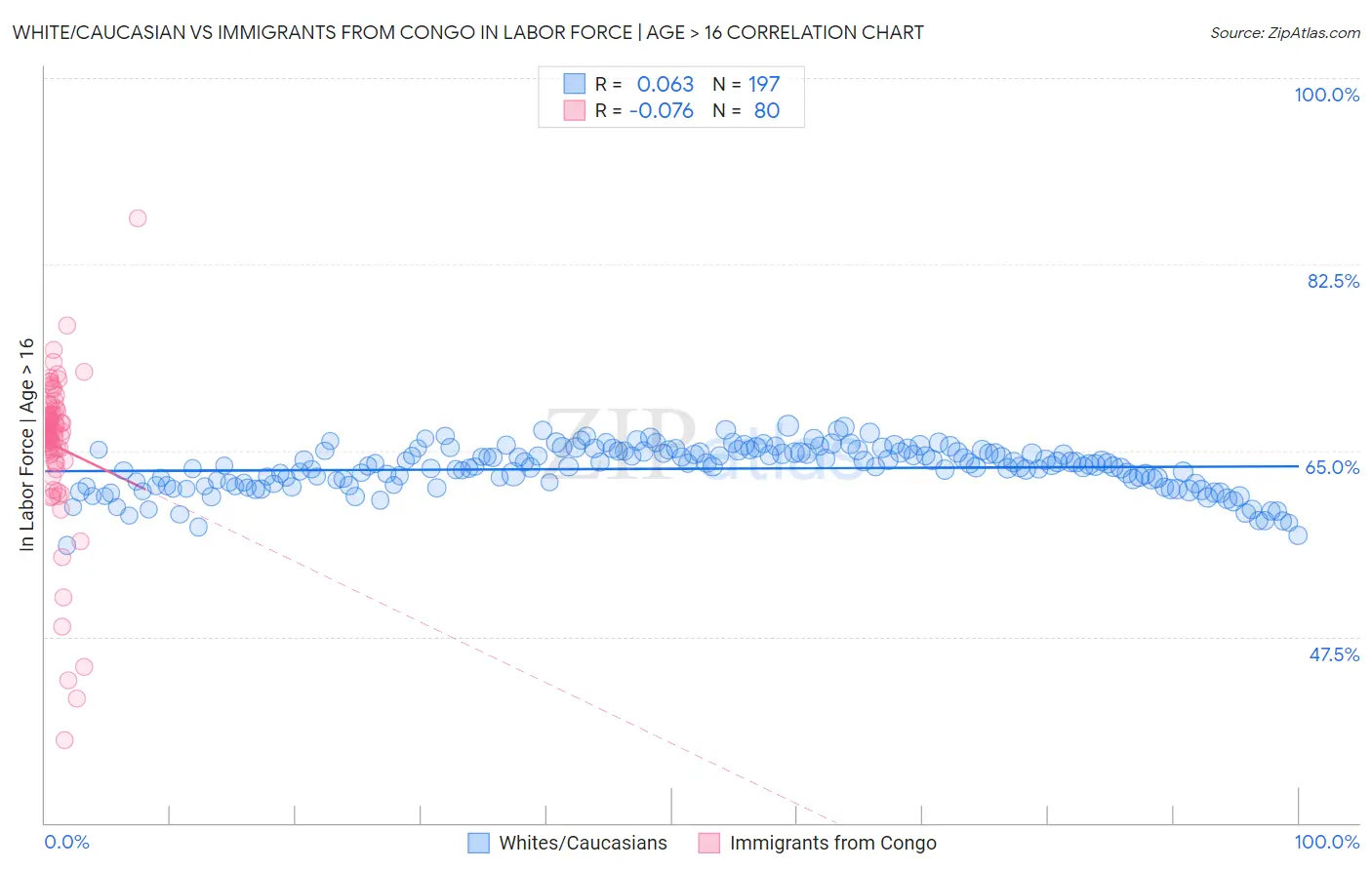 White/Caucasian vs Immigrants from Congo In Labor Force | Age > 16